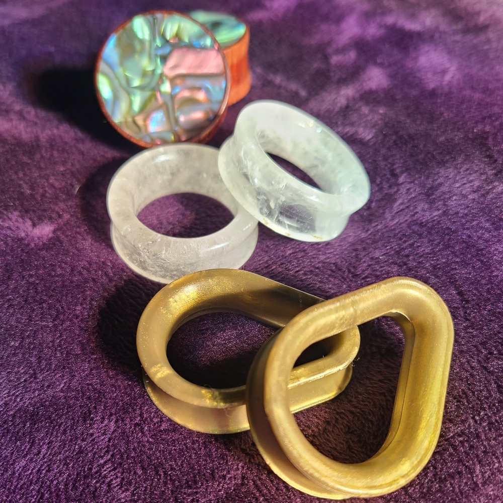 1 1/4" 32mm Ear Plugs / Tunnels Quartz Wood Abalone Teardrop Silicone